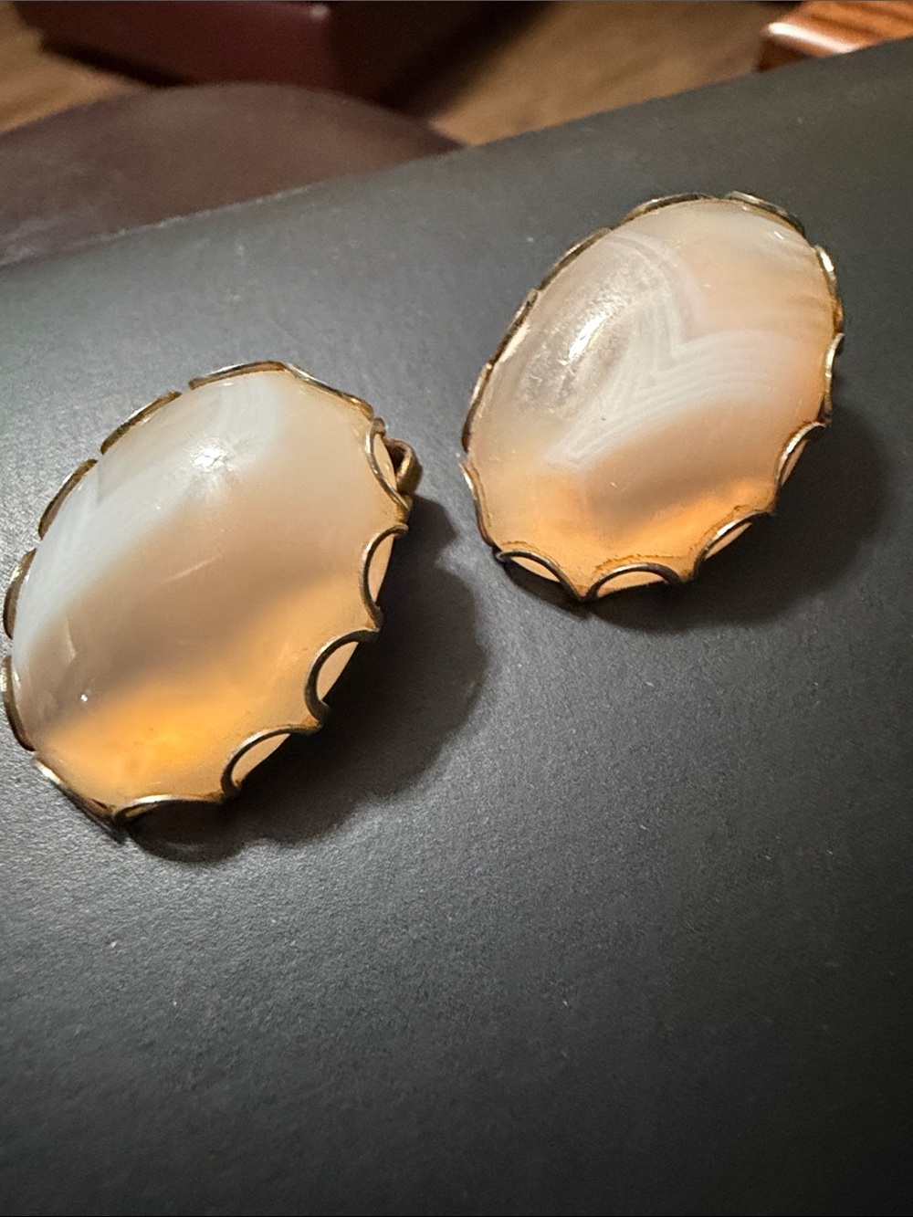 Vintage Cream & Gold Oval Clip-On Earrings